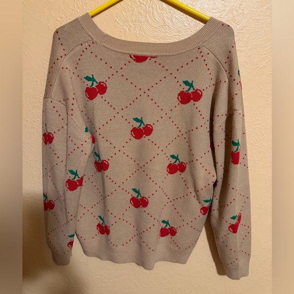 Tan Cherry Pattern Sweater - Picture 3 of 3